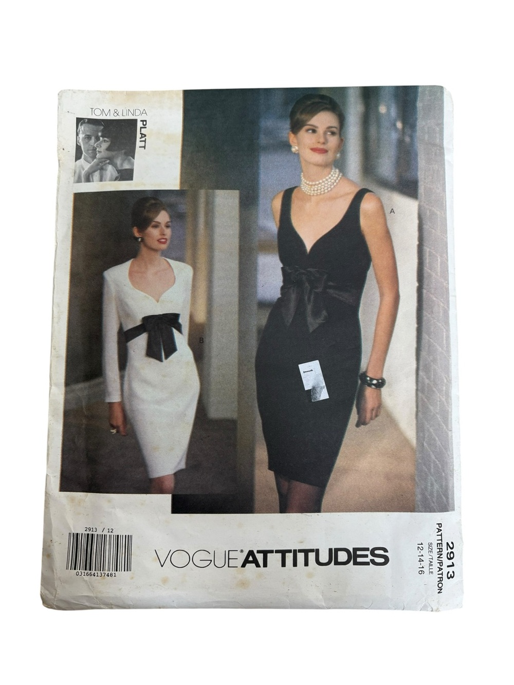 Vintage 90s Vogue 2913 Tom Linda Platt Cocktail Dress Sewing Pattern 12 14 16